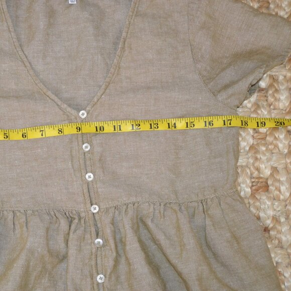Madewell Brown Linen Blend Alexandra Button Front Mini Dress Pockets SMALL - Picture 6 of 7